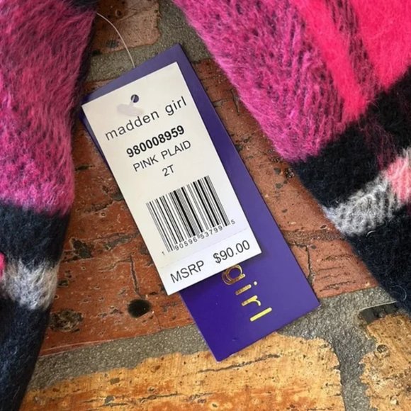 NWT Madden Girl Wool blend Pink plaid coat sz2T - Picture 5 of 11
